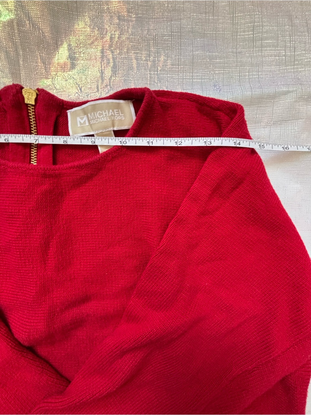 Michael Kors Red Knit Long Sleeve Top with Gold Back Zip - Picture 8 of 11